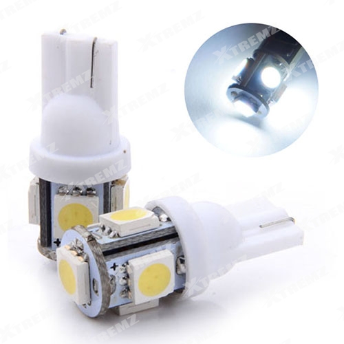 Xtremz 2pcs 5 smd 5050 LED T10 Socket White Color Parking Indicator