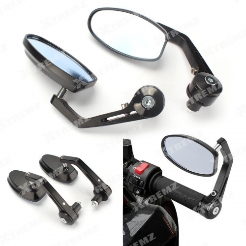 Xtremz Handlebar End Oval Mirrors For Universal Bikes Black Color
