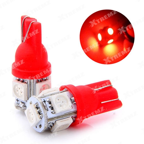 Xtremz 2pcs 5 smd 5050 LED T10 Socket Red Color Parking Indicator